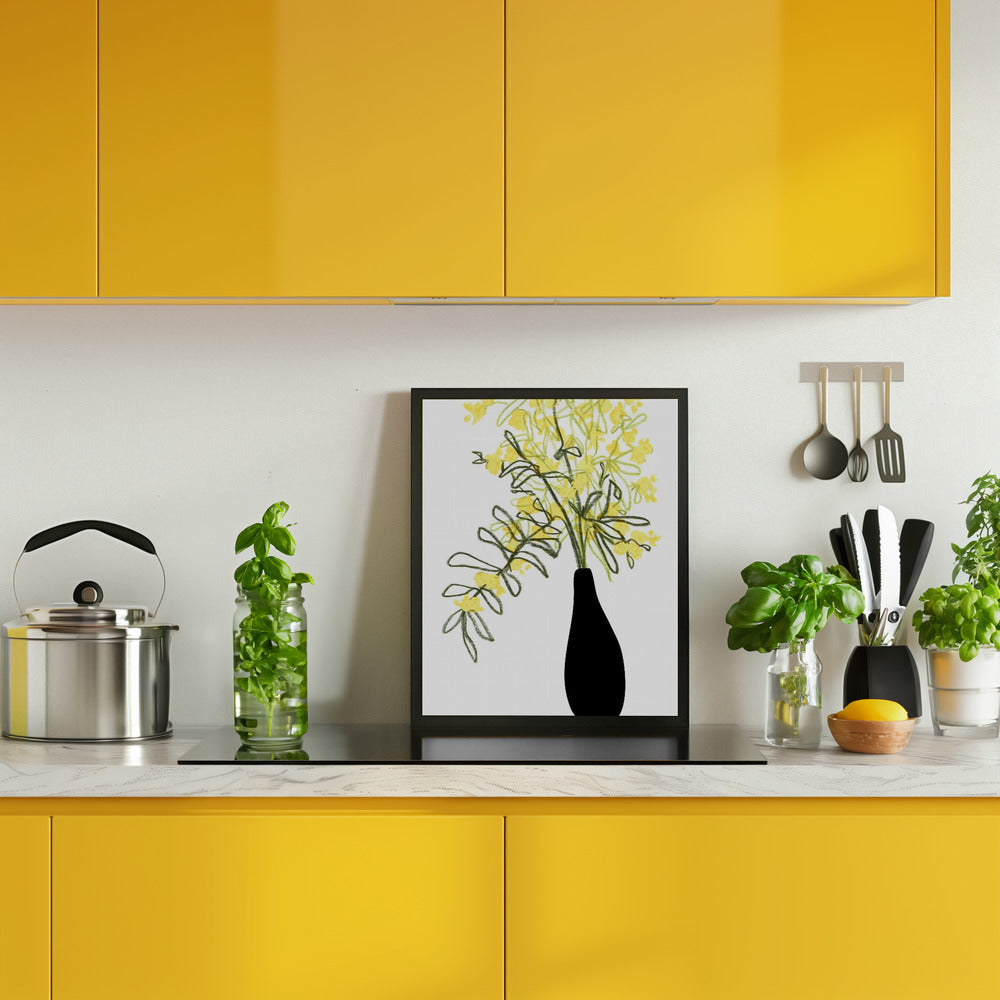 Yellow blooms in a vase Poster