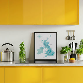 Aquamarine watercolor map of the United Kingdom Poster