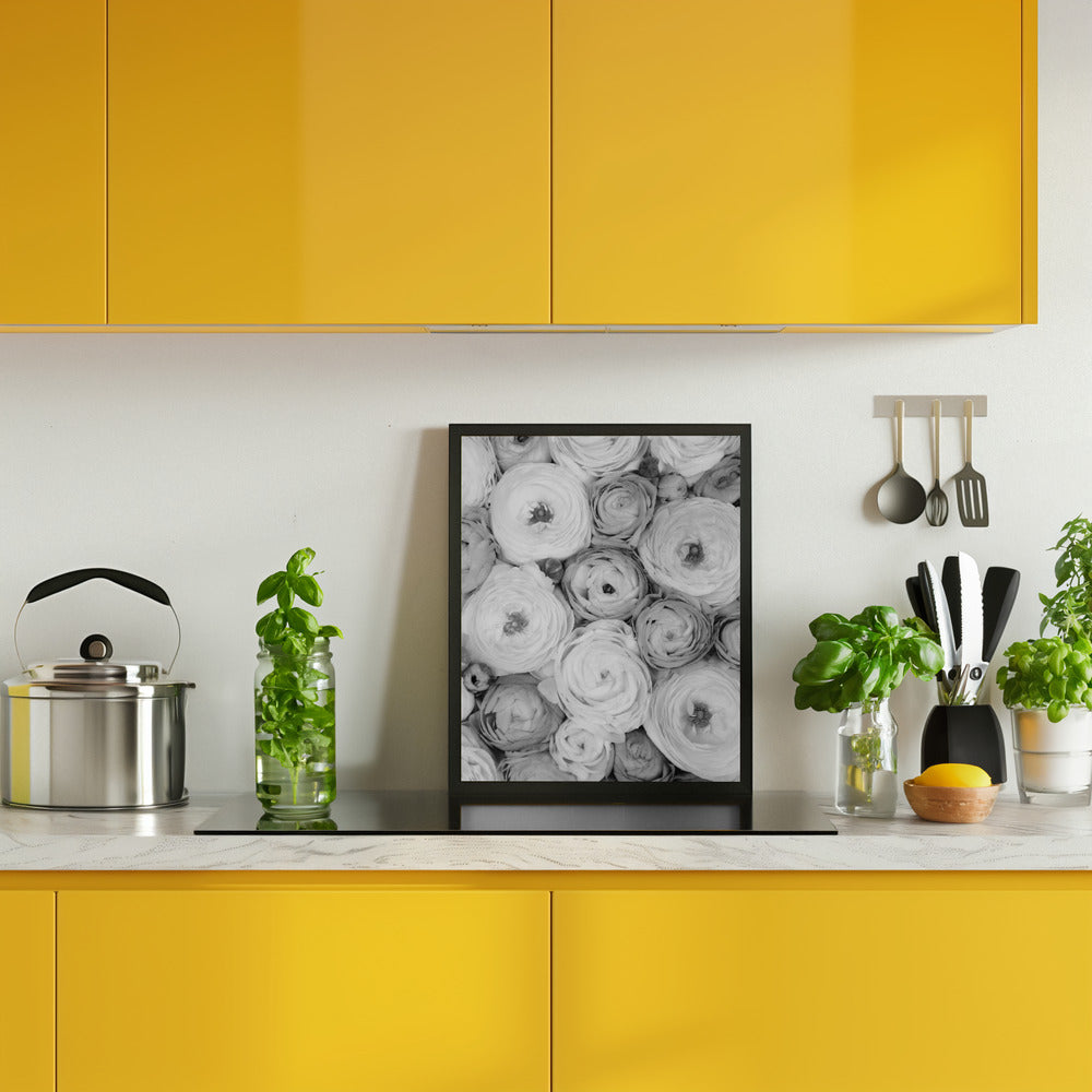 Scattered ranunculus grayscale I Poster