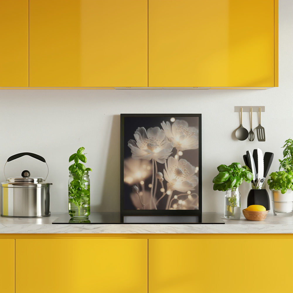 White Glowing Flowers Poster