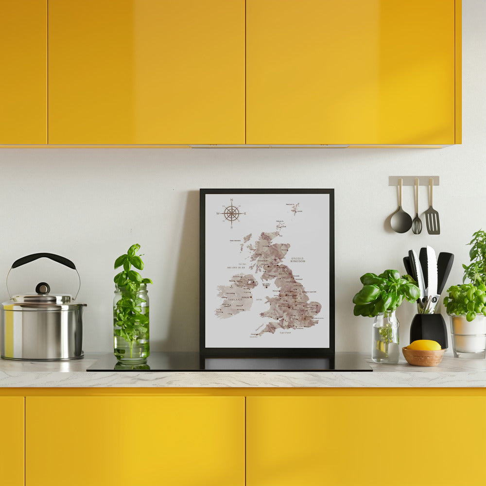 Taupe map of the United Kingdom Poster