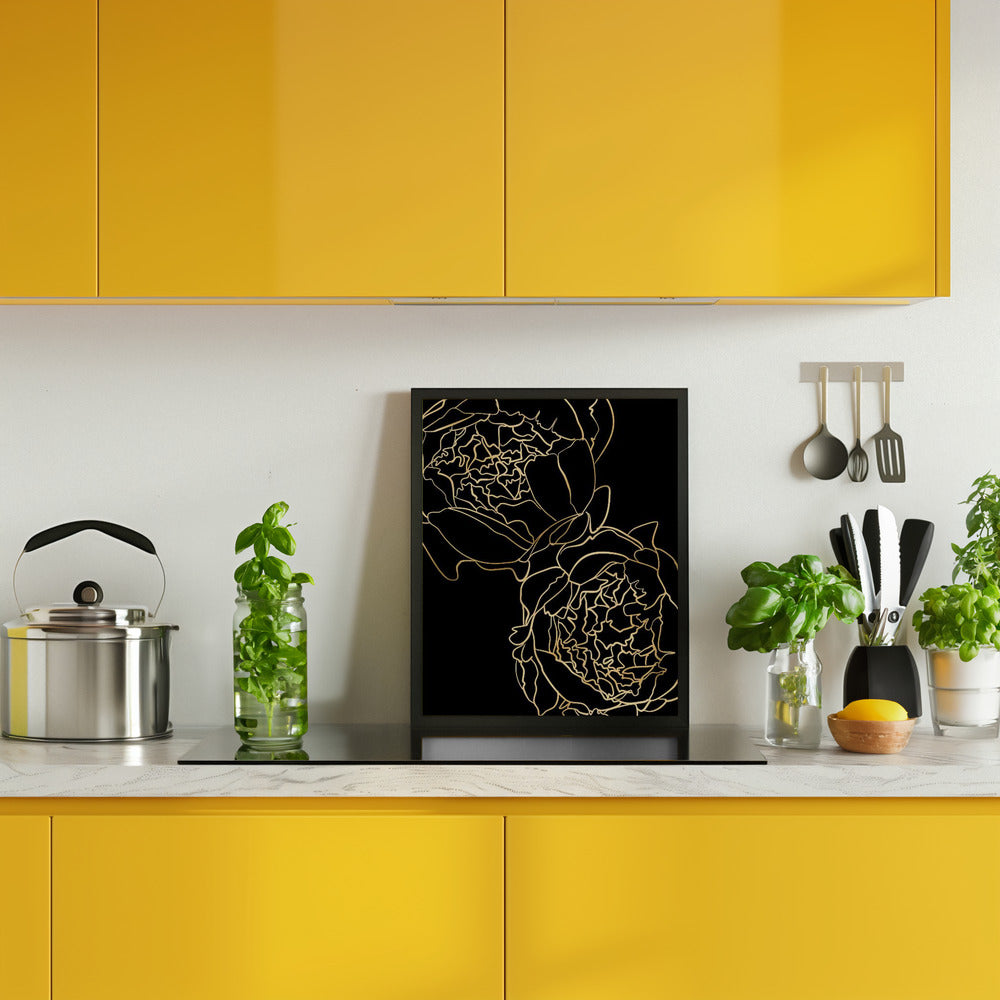 Sally's peonies in gold and black Poster