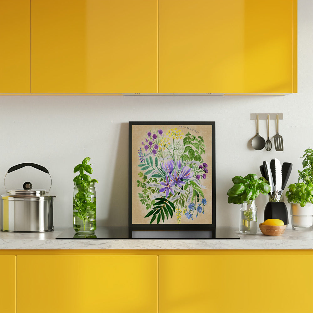 Culinary herbs in vintage sepia Poster