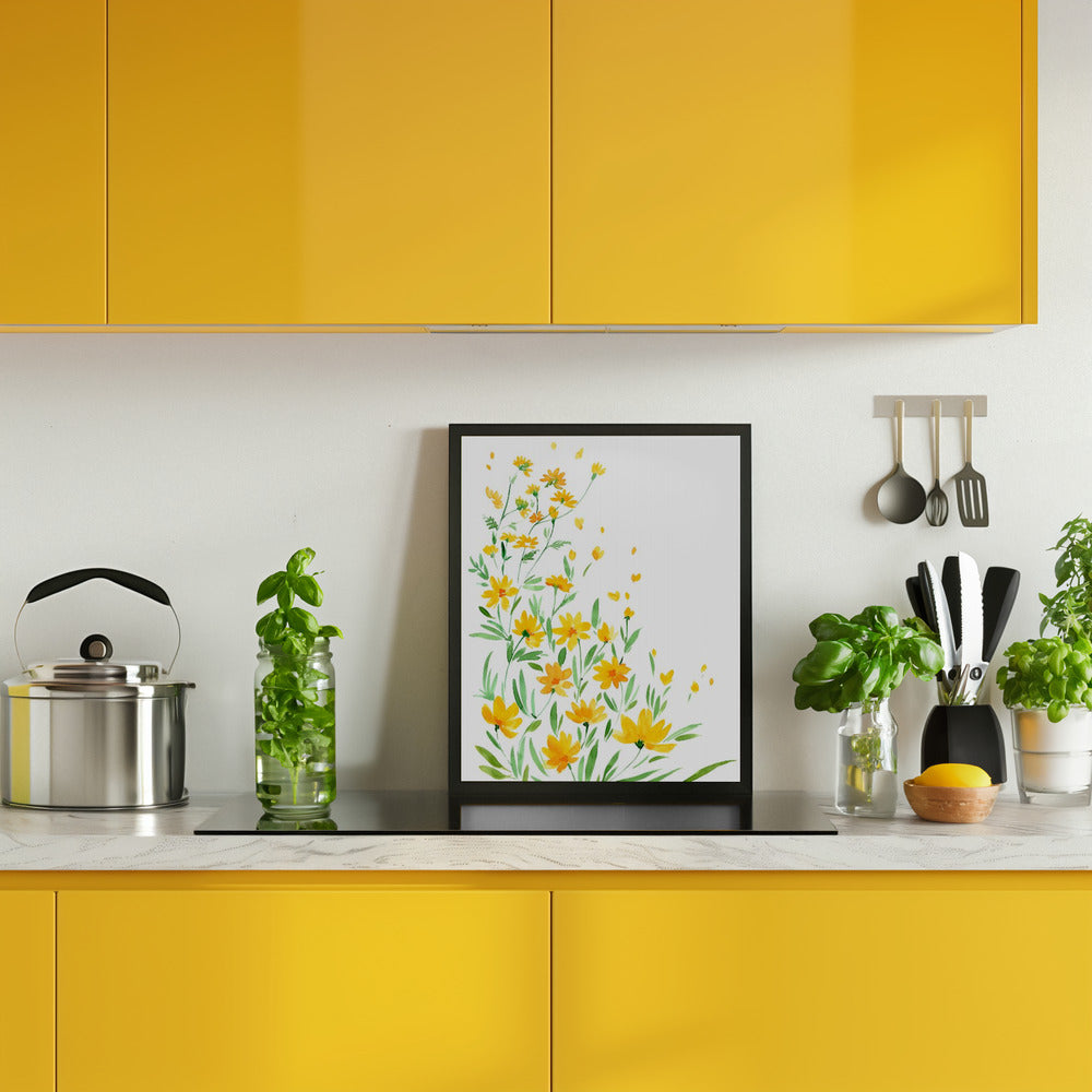 Yellow watercolor wildflowers Poster