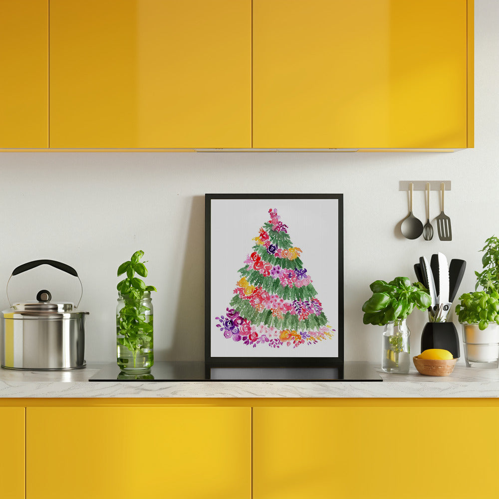 Floral watercolor Christmas tree Poster