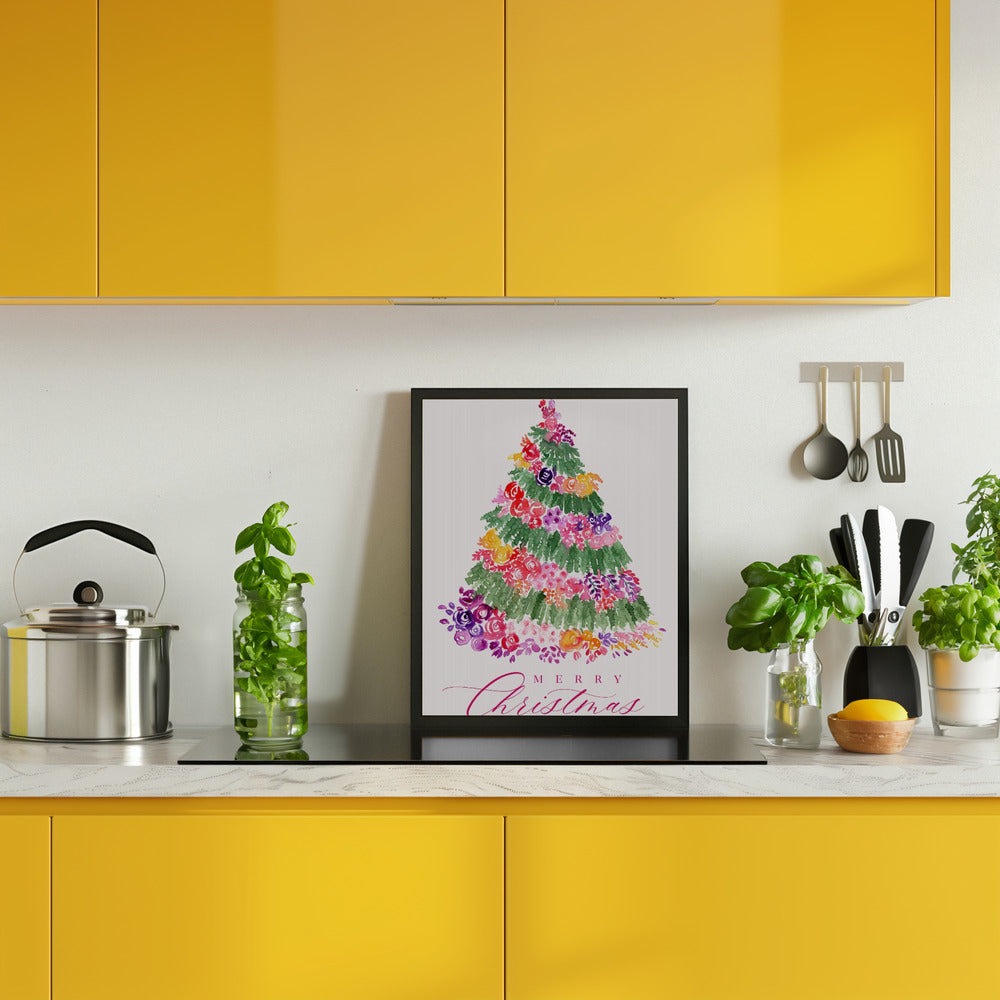 Floral watercolor merry Christmas tree Poster