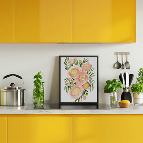 Savanna bouquet of coral ranunculus Poster