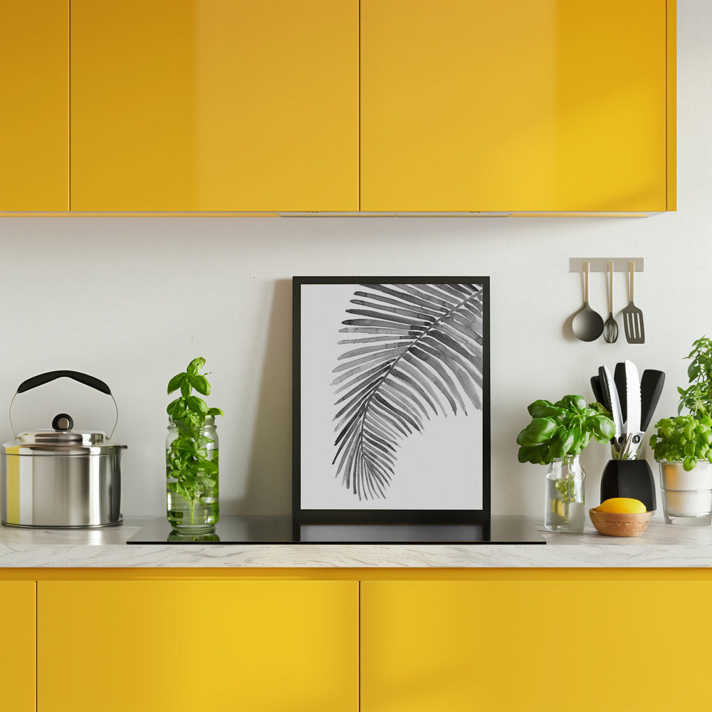 Palm leaf in loose watercolor Black and White Poster