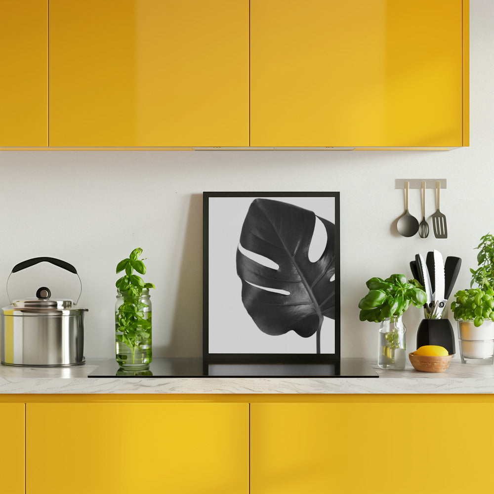 Gray monstera leaf Poster