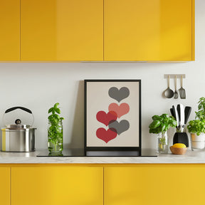 Mid century hearts in red Poster