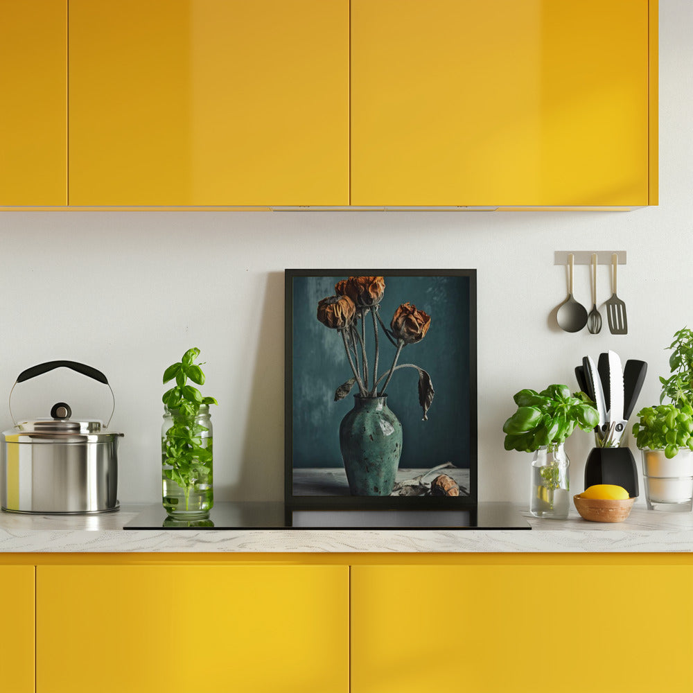 Dry Flowers In Turquoise Vase Poster