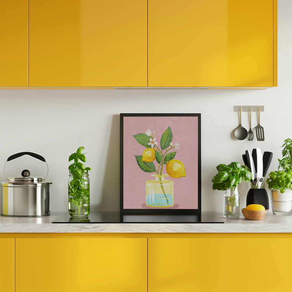 Lemon Bunch In Vase Poster