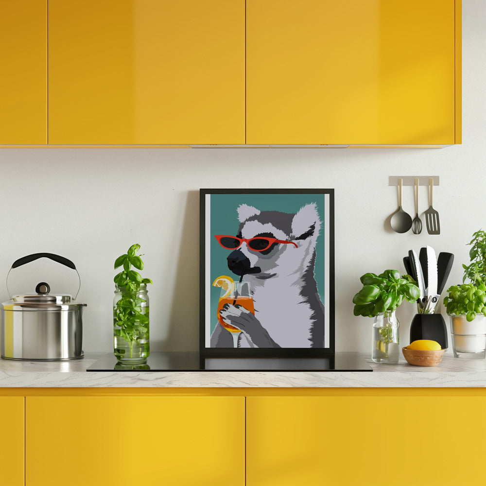 Jugdy Lemur with Drink Poster