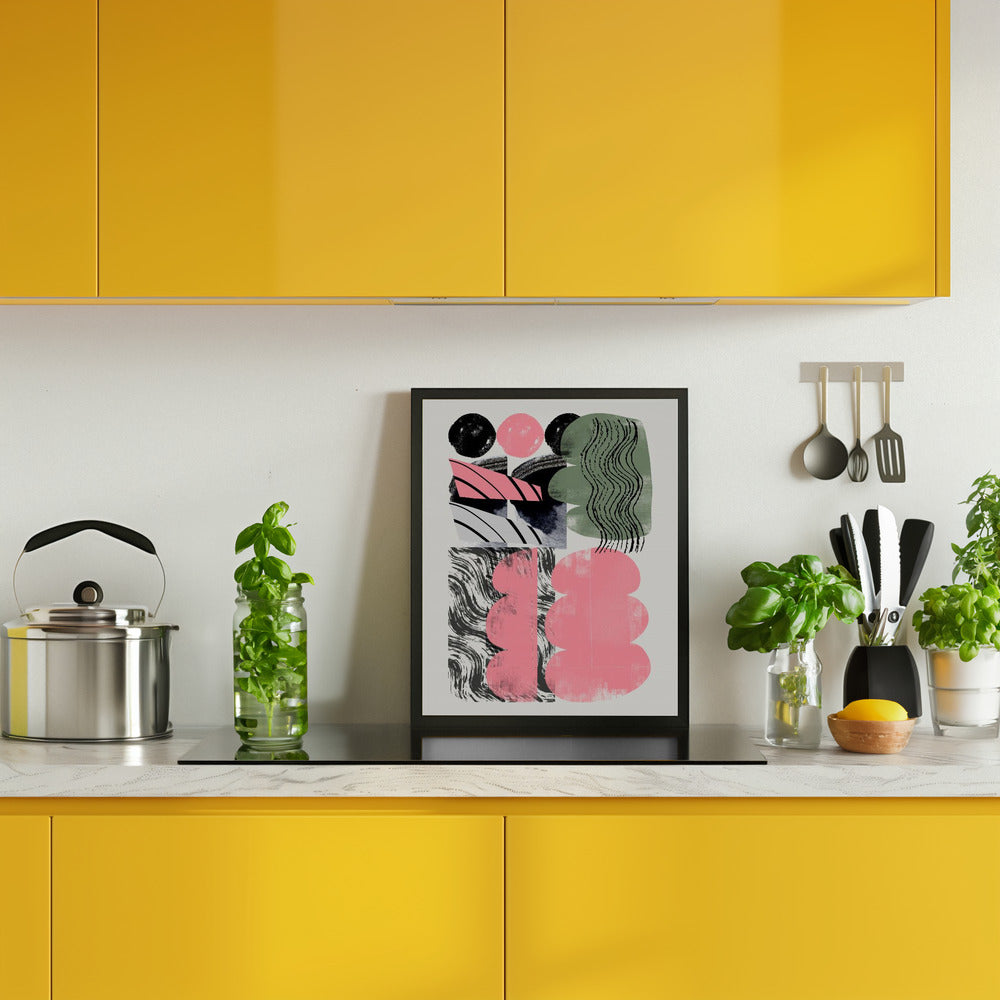 Abstract Shape Collage In Pink Poster