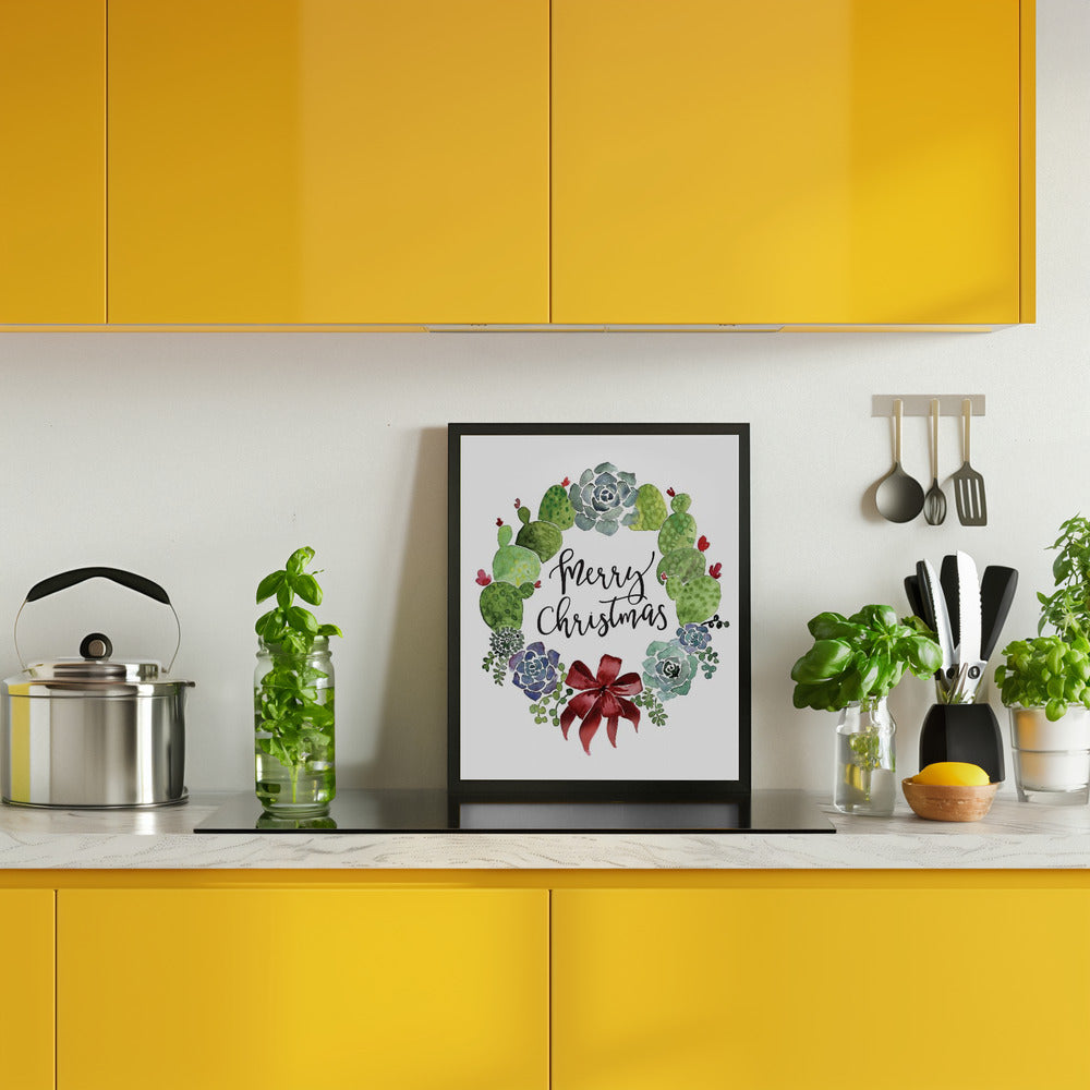 Cacti and succulent merry Christmas wreath Poster