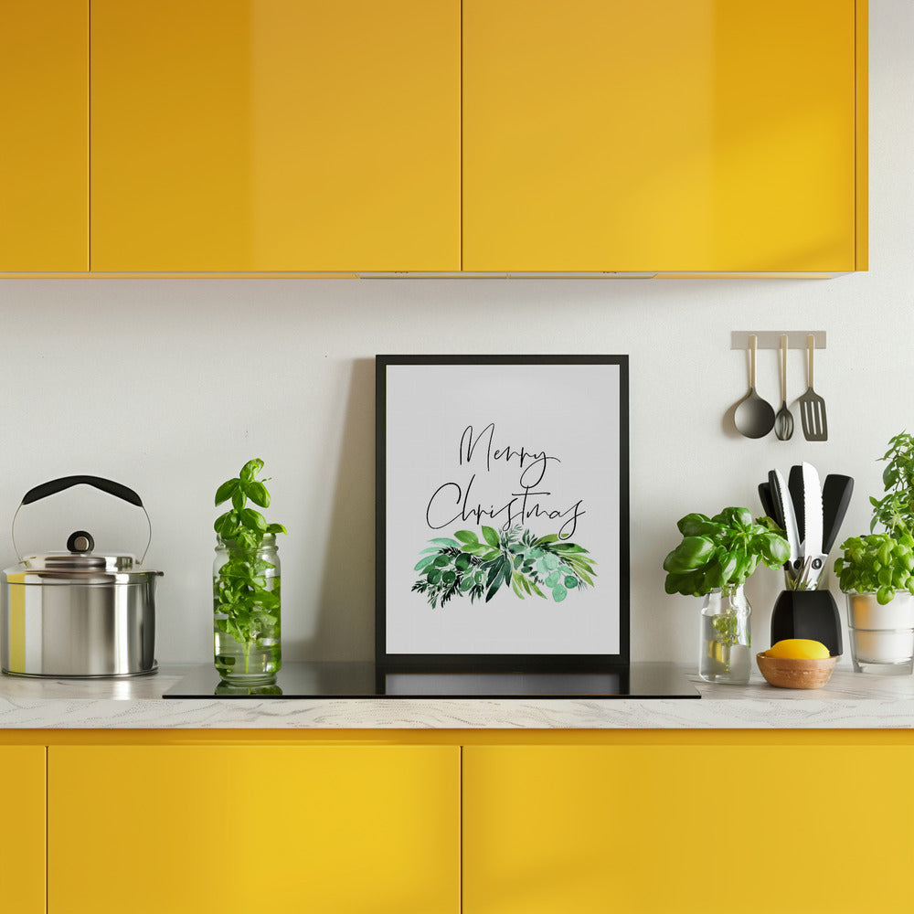 Watercolor greenery Merry Christmas Poster