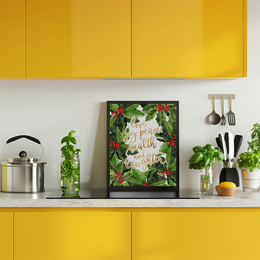 Holly floral art with holiday wishes Poster