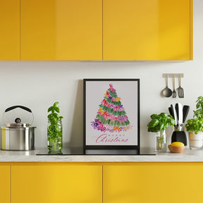 Floral Christmas tree in pink Poster