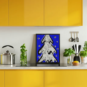 Christmas Tree And Snow Blue Poster