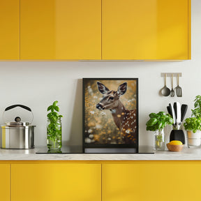 Deer In Flower Field Poster