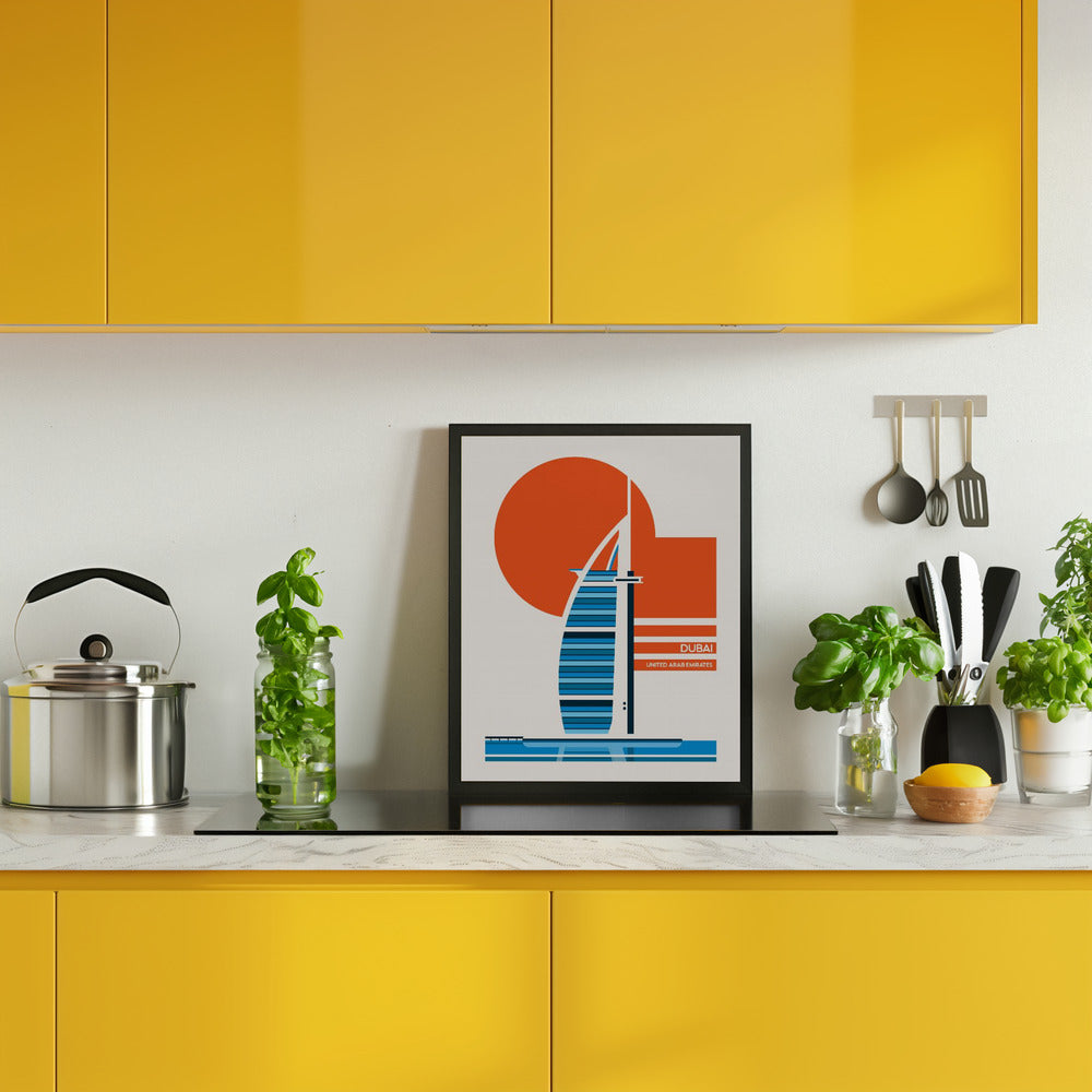 Dubai Burj Al Arab Minimalist Retro Travel Print Poster