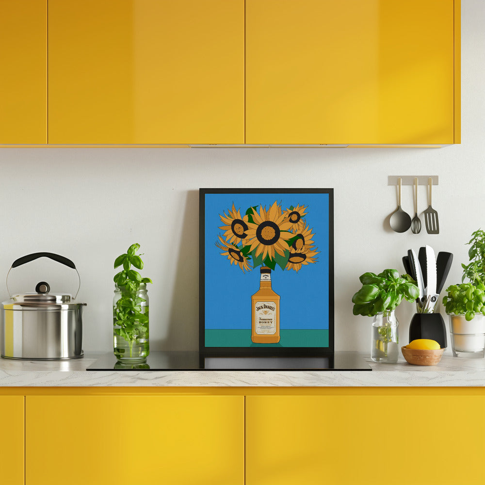 Sunflowers in Honey Whiskey Retro Illustration Poster