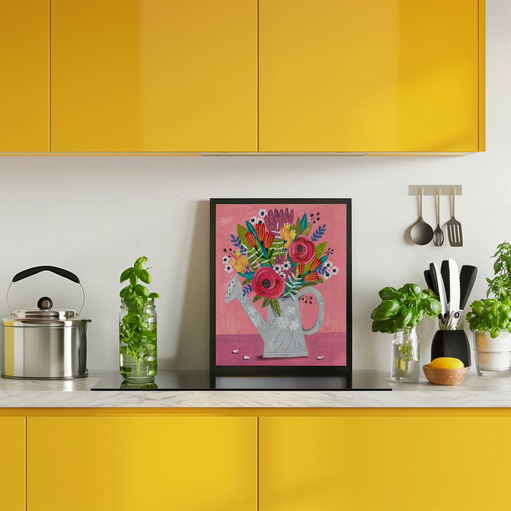 Watering Can with Flowers Poster