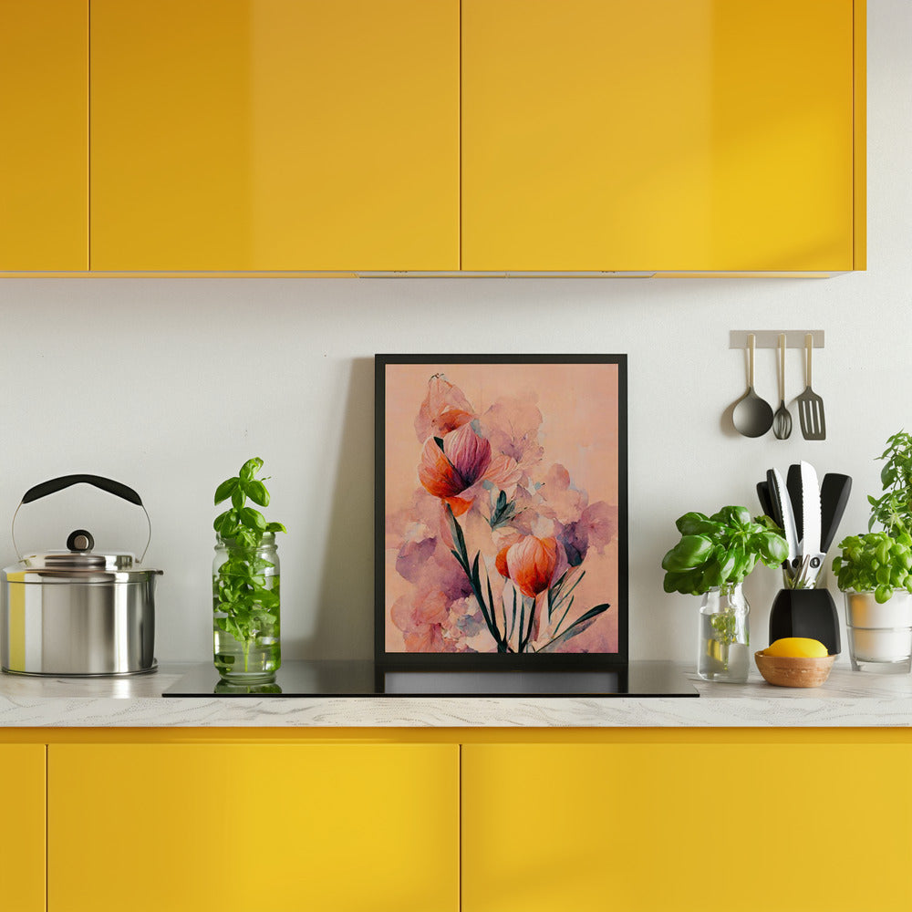 Abstract Coral Flowers (Peach) Poster