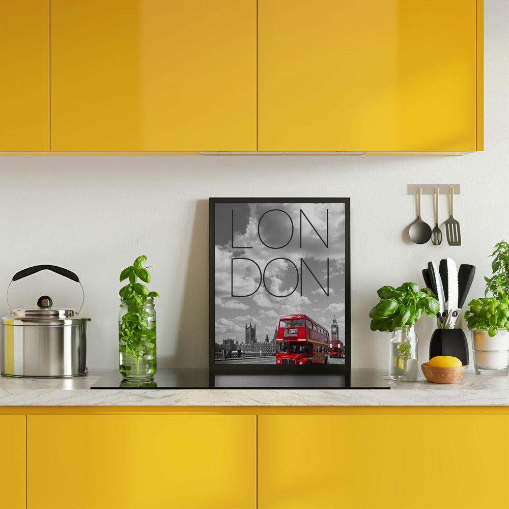 Red Buses in London | Text &amp; Skyline Poster