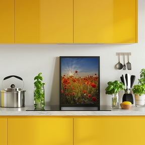 Gorgeous sunset in a poppy field Poster