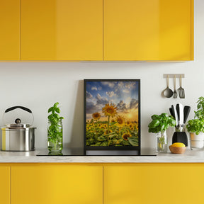 Sunflower field at sunset Poster