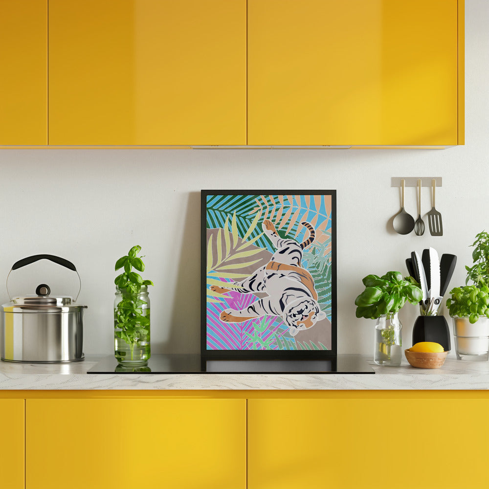 Tiger Sleepling in colourful jungle Poster