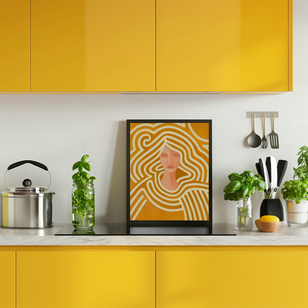 Berit abstract in ochre and pink Poster