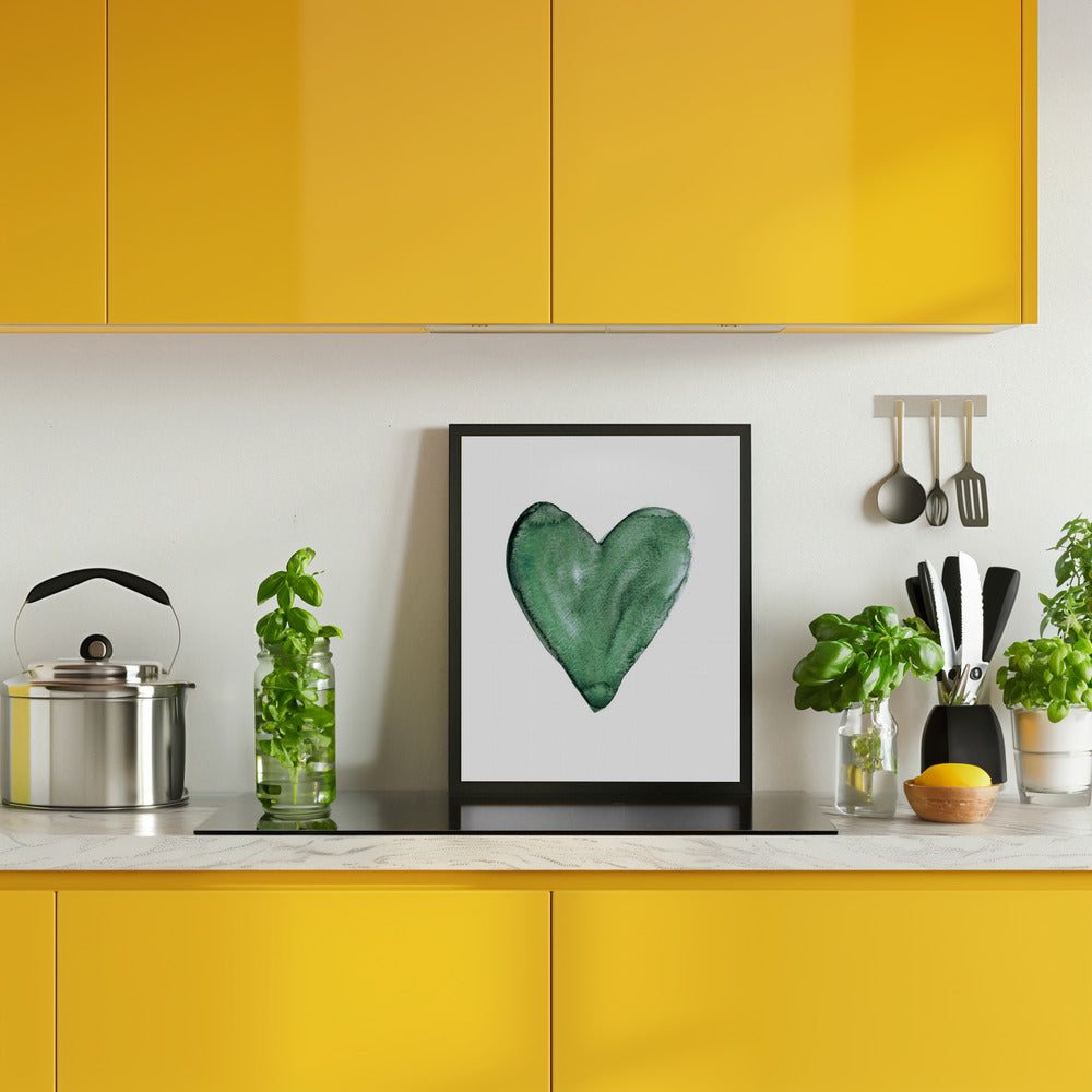 Watercolor heart green Poster