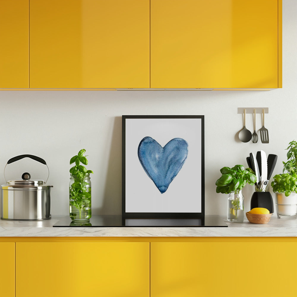 Watercolor heart blue Poster