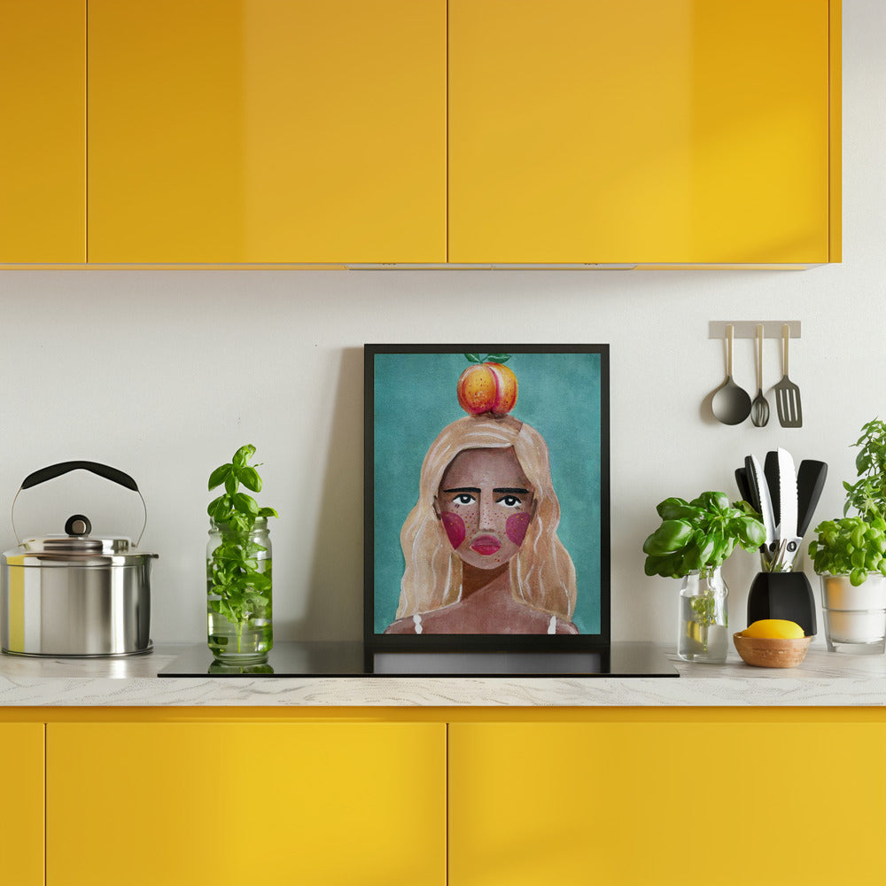 Woman With Peach Poster