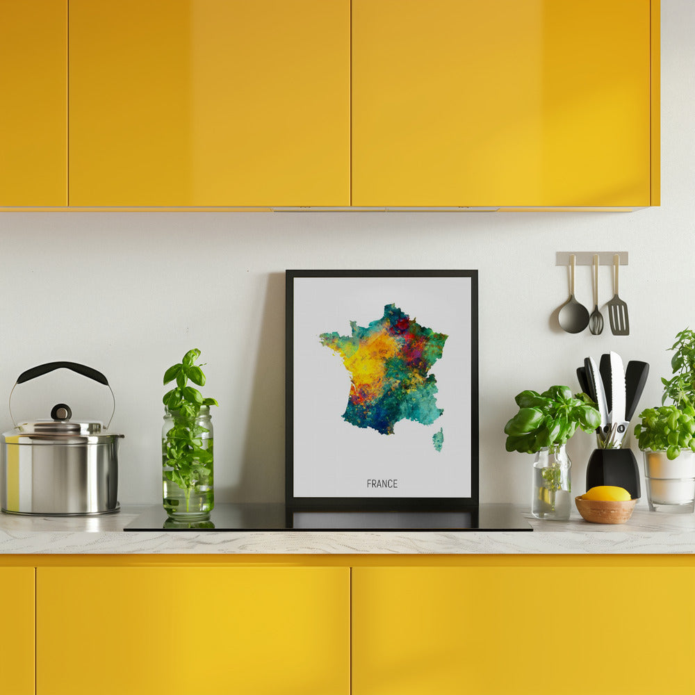 France Watercolor Map Poster