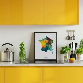 France Watercolor Map Poster