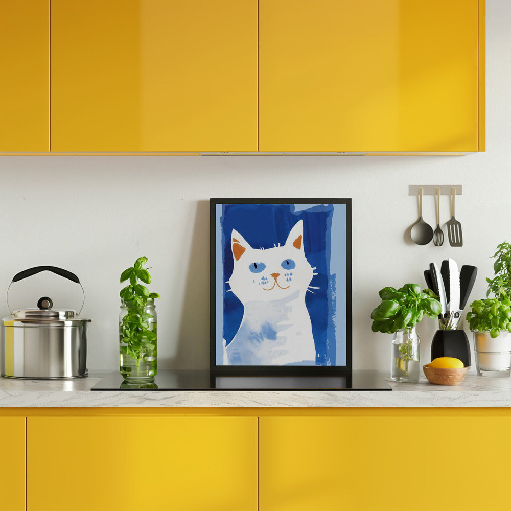 Cat In Blue Poster