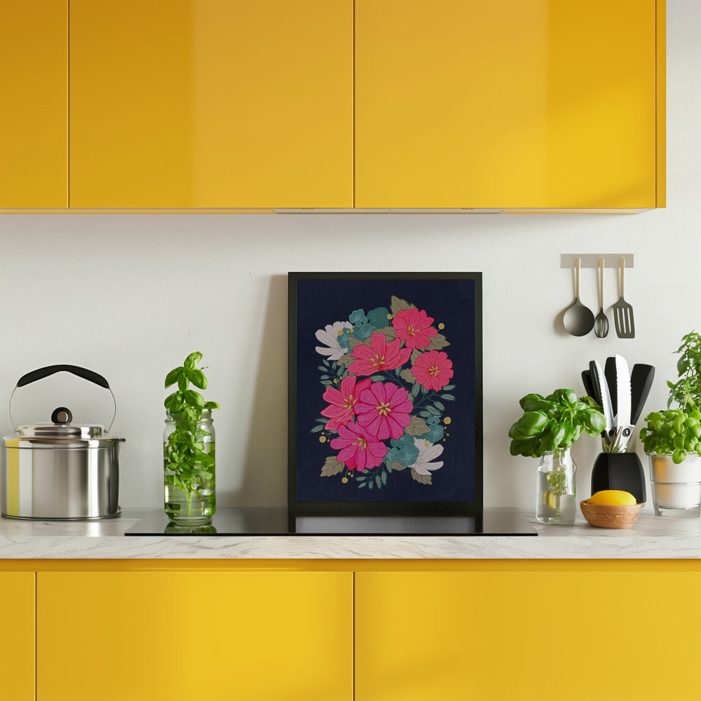 Flower Bouquet On Navy Poster