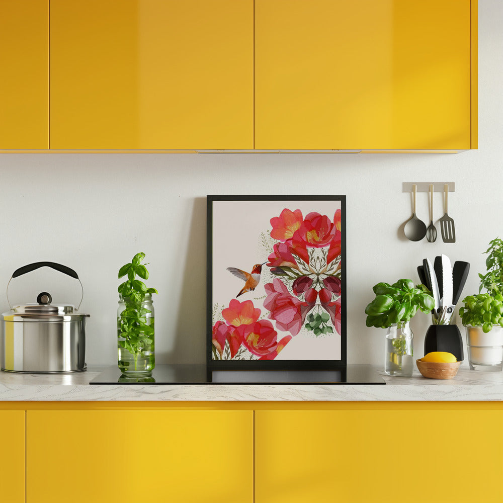 Hummingbird and Flowers Poster