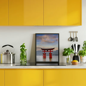 Vermilion Torii of Itsukushima Shrine on Miyajima in the evening Poster