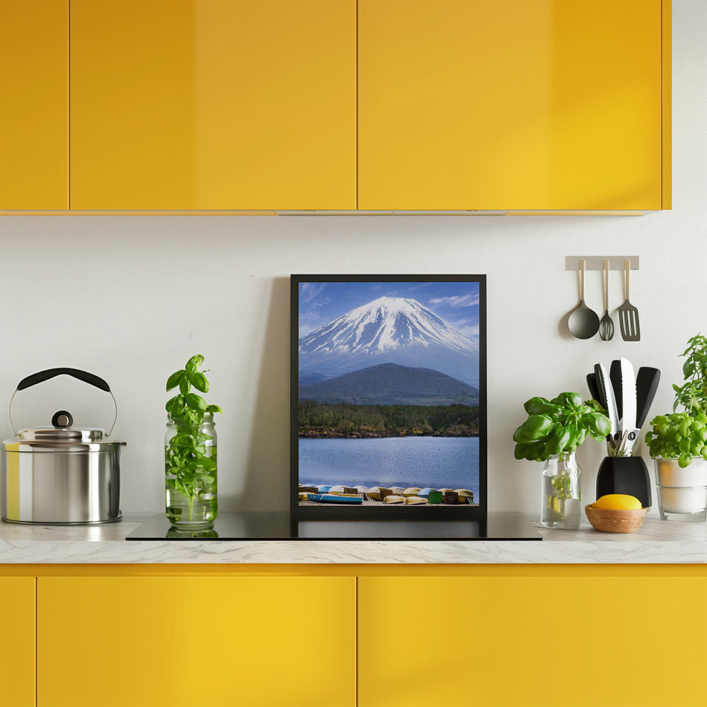 Picturesque Lake Shoji with striking Mount Fuji Poster