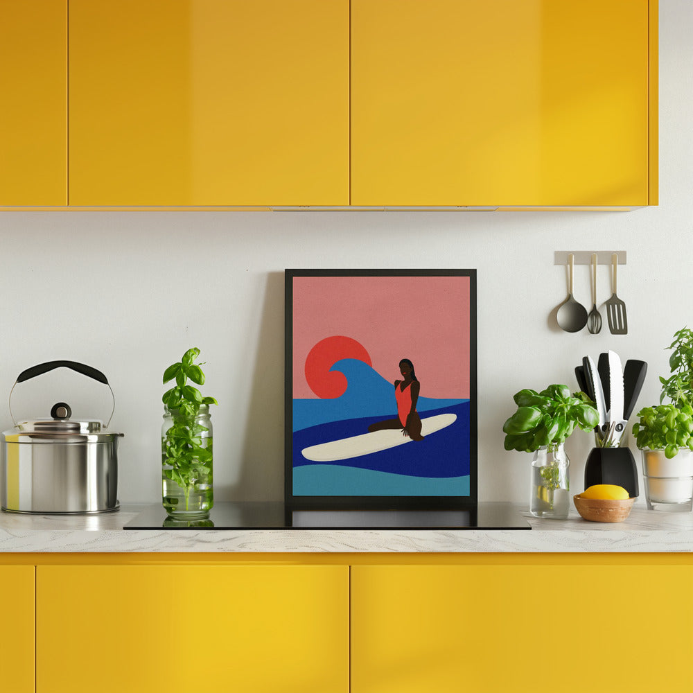 Girl On a Surfboard Poster