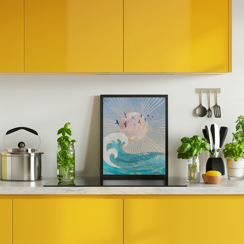 Sunset Golden Ocean Blue Poster