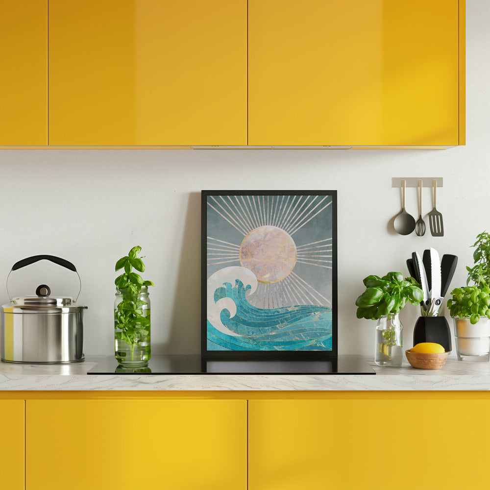 Sunset Golden Ocean Grey Poster