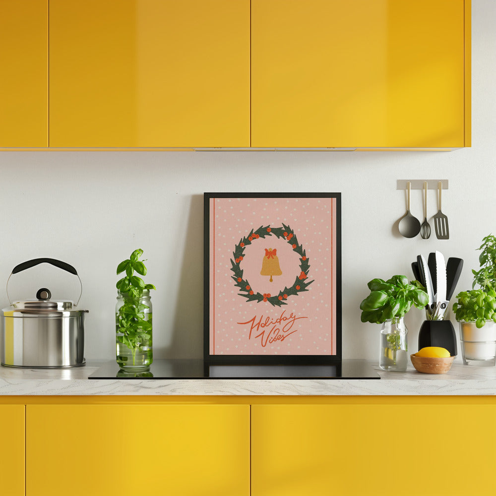 Christmas wreath with bell and bow Poster