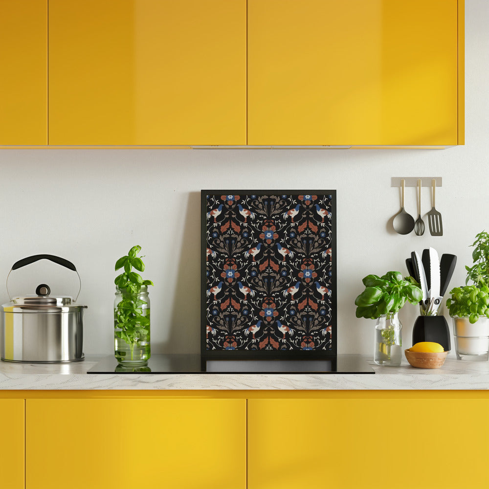 Roosters Beige Pattern Poster