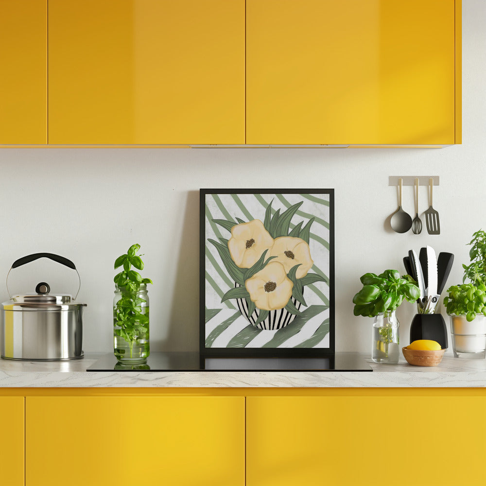 Yellow poppies in vase Poster