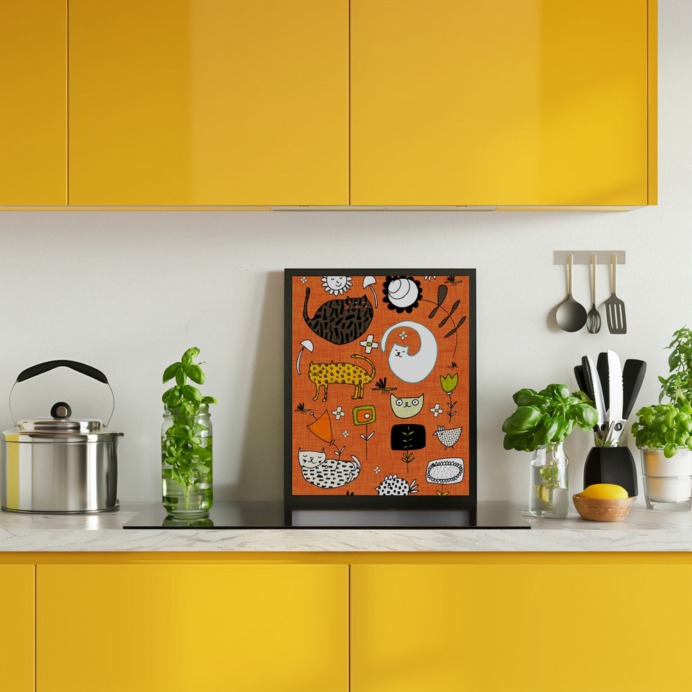 Spring Cat Orange - Cute Whimsical Cats with Flowers Poster